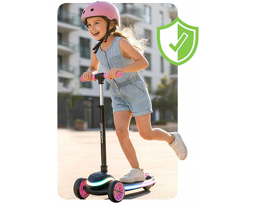 Дитячий самокат триколісний Ricokids Leddi чорно-рожевий