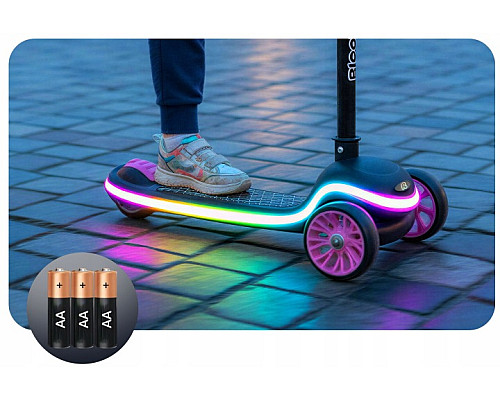 Дитячий самокат триколісний Ricokids Leddi чорно-рожевий