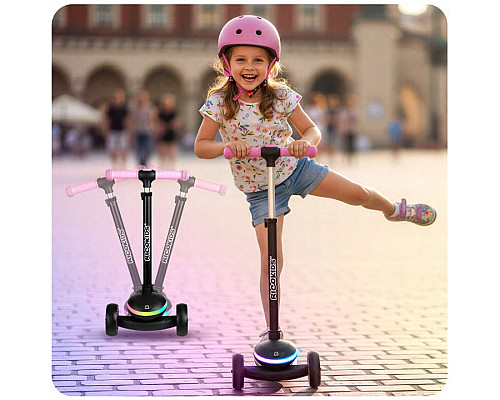 Дитячий самокат триколісний Ricokids Leddi чорно-рожевий
