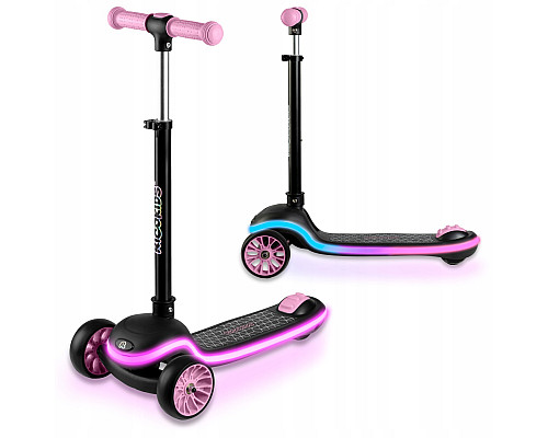 Дитячий самокат триколісний Ricokids Leddi чорно-рожевий