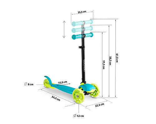 Дитячий самокат триколісний Ricokids Loco бірюзовий