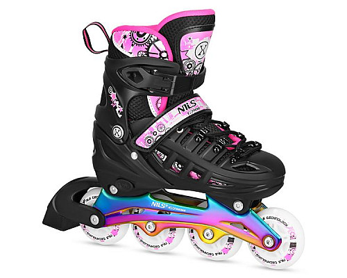 Роликові ковзани 4в1 NILS EXTREME NH10905 розмір S 31-34, чорно-рожеві