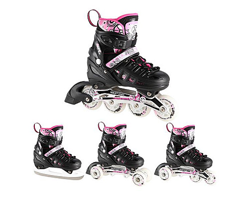 Роликові ковзани 4в1 NILS EXTREME NH10905 розмір M 35-38, чорно-рожеві