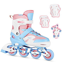 Роликові ковзани з комплектом захисту NILS EXTREME Moonbeam NA0189 розмір M 35-38, блакитно-рожеві