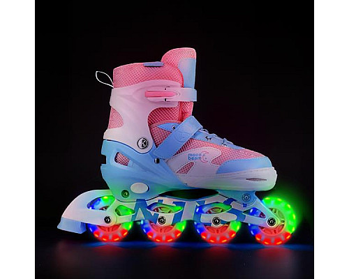 Роликові ковзани з комплектом захисту NILS EXTREME Moonbeam NA0189 розмір M 35-38, блакитно-рожеві