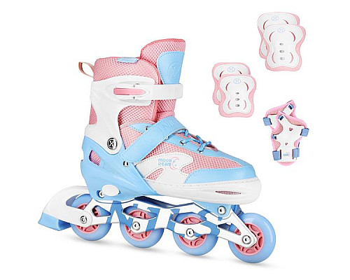 Роликові ковзани з комплектом захисту NILS EXTREME Moonbeam NA0189 розмір L 39-42, блакитно-рожеві