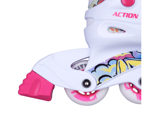 Дитячі регульовані роликові ковзани Action Doly з освітленими колесами - розмір S 30-33, рожеві