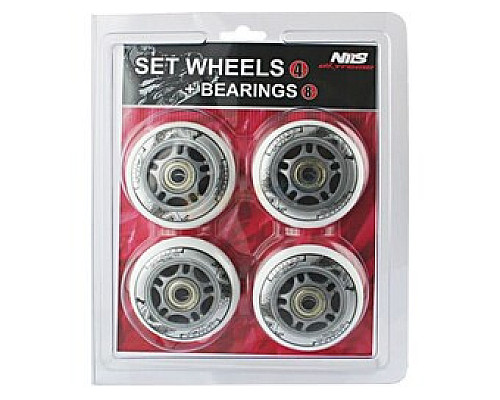 Колеса для роликових ковзанів PU 64x24 82A  (4 pcs) + ABEC-7 (8 pcs) SET NILS EXTREME - білий