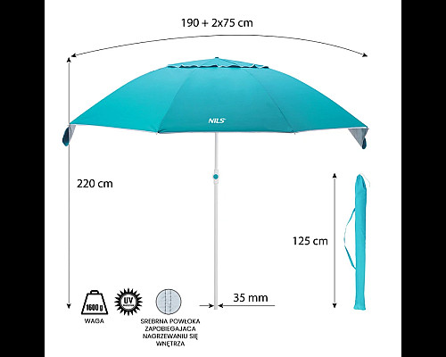 Пляжна парасоля NC7822 XL 220 CM NILS голуба Пляжна парасоля NC7822 XL 220 CM NILS голуба