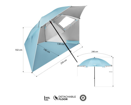 Парасоля пляжна 2-в-1 NILS CAMP NC17114 XXL 240 см, блакитна