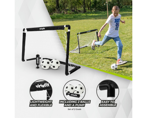 Ворота футбольні VIRTUFIT з м'ячем та насосом 92 х 48 х 64 см, чорно-білі