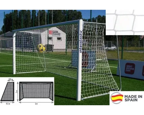 Футбольна сітка Юніорська шнур (3-3,5мм) 5 х 2 x 0,8 x 1,5 м, біла