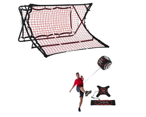 Сітка тренувальна для футболу P2I SOCCER REBOUNDER з поясом тренувальним P2I Football Trainer , чорно-червоний