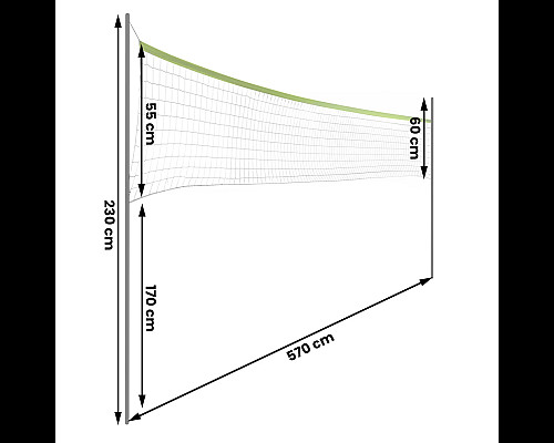 Сітка та рамка для волейболу та бадмінтону 570 см