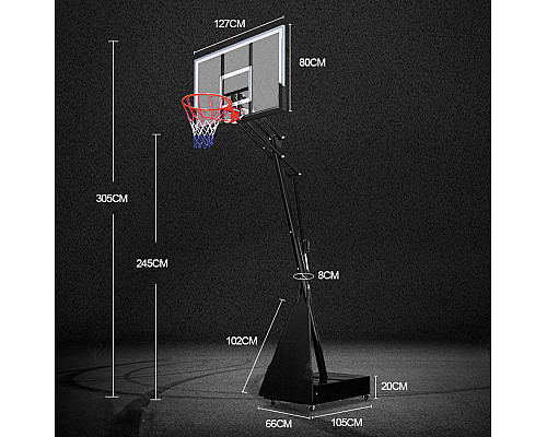 Стійка баскетбольна регульована inSPORTline Cleveland Steel 305 см, чорно-біла