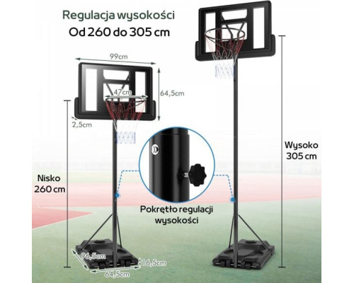 Повнорозмірний регульований баскетбольний кошик Costway