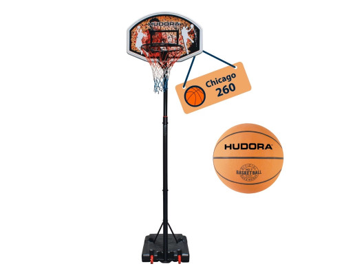 Стійка баскетбольна Hudora Stand Chicago 260 з м'ячем 206-260 см, чорно-коричнева