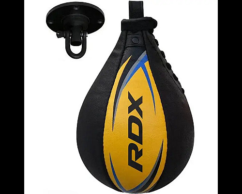 Пневмогруша боксерська шкіряна з кріпленям RDX 2Y Multi діаметр 54 см, чорно-жовта