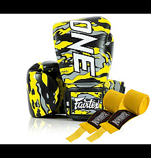Рукавички боксерські шкіряні з бинтами Fairtex BGV-ONE X STBG 12 унцій, жовті