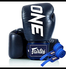 Рукавички боксерські шкіряні з бинтами Fairtex BGV1-ONE 10 унцій, темно-сині