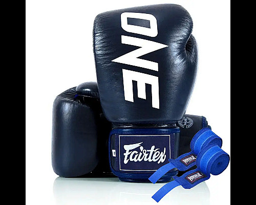 Рукавички боксерські шкіряні з бинтами Fairtex BGV1-ONE 10 унцій, темно-сині
