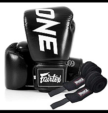 Рукавички боксерські шкіряні з бинтами Fairtex BGV1-ONE 10 унцій, чорні