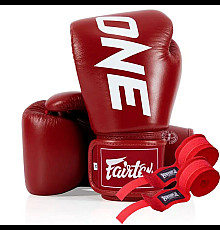 Рукавички боксерські шкіряні з бинтами Fairtex BGV1-ONE 12 унцій, червоні