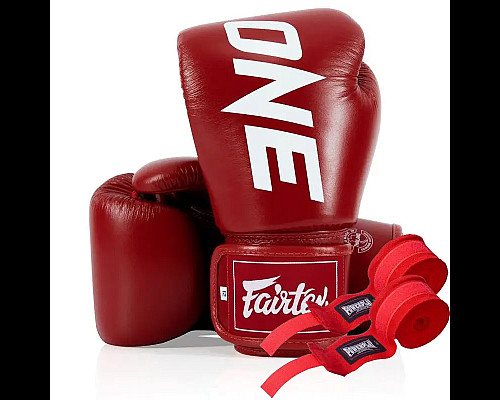 Рукавички боксерські шкіряні з бинтами Fairtex BGV1-ONE 14 унцій, червоні