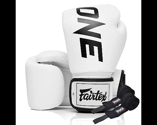 Рукавички боксерські шкіряні з бинтами Fairtex BGV1-ONE 12 унцій, білі
