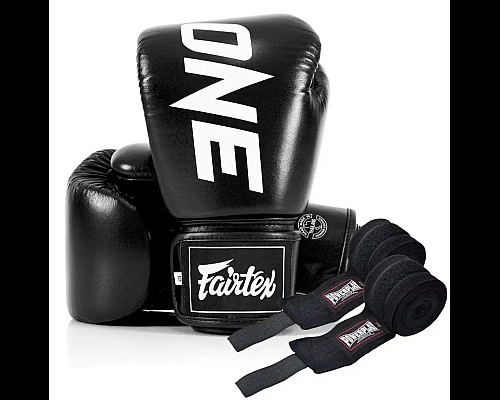 Рукавички боксерські шкіряні з бинтами Fairtex BGV1-ONE 16 унцій, чорні