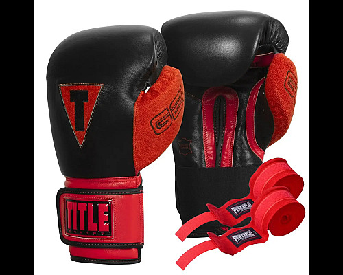 Рукавички боксерські з бинтами TITLE Boxing All Heart 2.0 розмір 12 унцій, чорно-червоні
