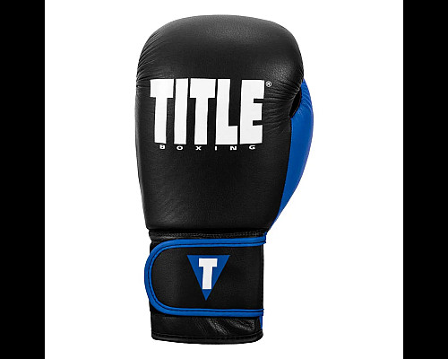 Рукавички боксерські шкіряні з бинтами TITLE Boxing Dynamic Strike розмір 12 унцій, чорно-сині