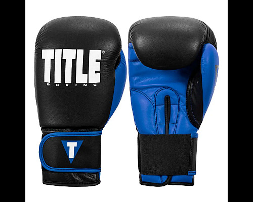 Рукавички боксерські шкіряні з бинтами TITLE Boxing Dynamic Strike розмір 12 унцій, чорно-сині
