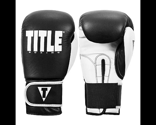 Рукавички боксерські шкіряні з бинтами TITLE Boxing Dynamic Strike розмір 12 унцій, чорно-білі