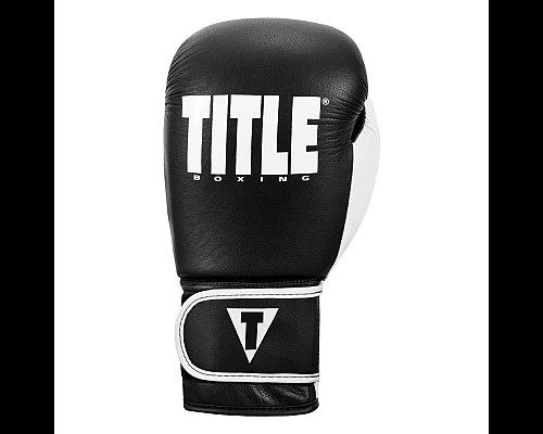 Рукавички боксерські шкіряні з бинтами TITLE Boxing Dynamic Strike розмір 12 унцій, чорно-білі