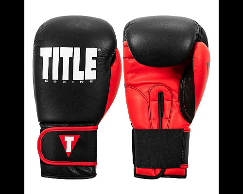 Рукавички боксерські шкіряні з бинтами TITLE Boxing Dynamic Strike розмір 14 унцій, чорно-червоні