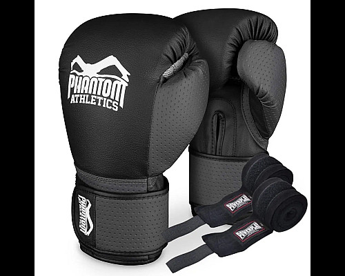 Рукавички боксерські з бинтами Phantom Reaper розмір 12 унцій, чорно-сірі