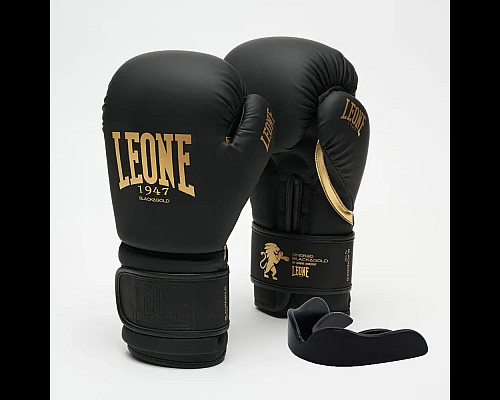 Рукавички боксерські з капою Leone GN059D розмір 16 унцій, чорно-золотисті