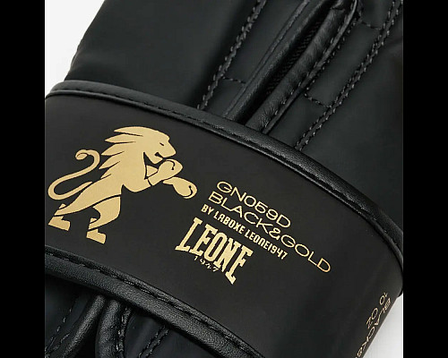 Рукавички боксерські з капою Leone GN059D розмір 16 унцій, чорно-золотисті