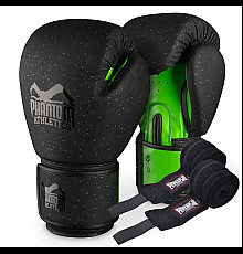 Рукавички боксерські з бинтами Phantom Galaxy розмір 10 унцій, чорно-зелені