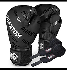 Рукавички боксерські з бинтами Phantom APEX Velcro розмір 12 унцій, чорно-білі