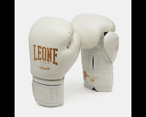 Рукавички боксерські з капою Leone GN059W розмір 14 унцій, біло-золотисті