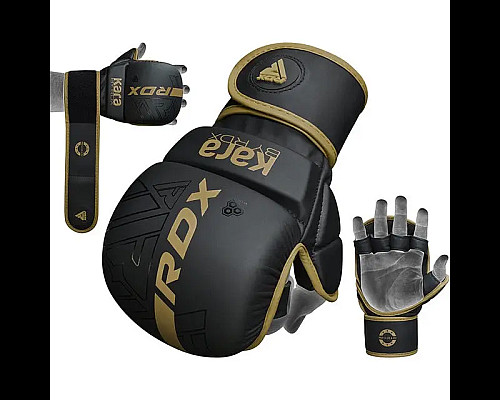 Рукавички греплінгові для ММА RDX F6 KARA Matte Plus розмір L/XL, чорно-золотисті