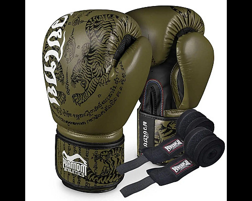 Рукавички боксерські з бинтами Phantom Muay Thai розмір 10 унцій, хакі