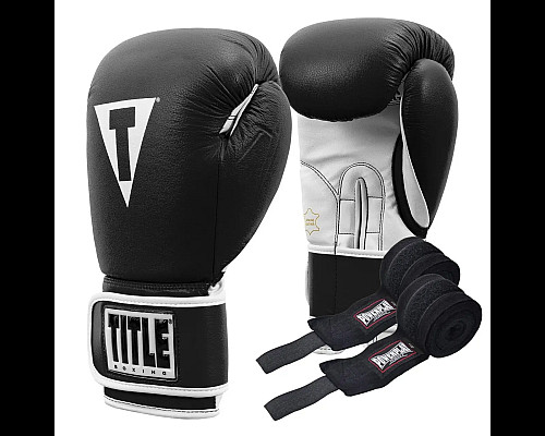 Рукавички боксерські шкіряні з бинтами TITLE Boxing Pro Style 3.0 розмір 14 унцій, чорно-білі