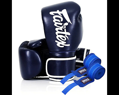 Рукавички боксерські з бинтами Fairtex BGV14 14 унцій, темно-сині