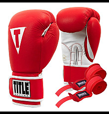Рукавички боксерські шкіряні з бинтами TITLE Boxing Pro Style 3.0 розмір 12 унцій, червоно-білі