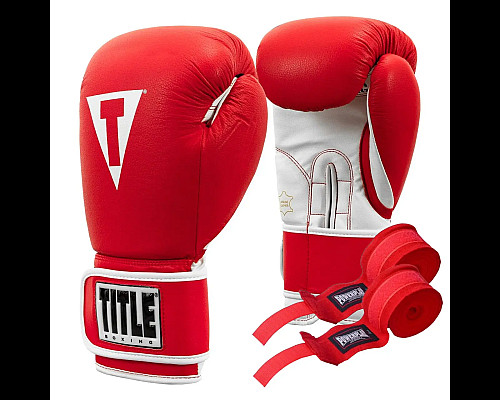 Рукавички боксерські шкіряні з бинтами TITLE Boxing Pro Style 3.0 розмір 12 унцій, червоно-білі