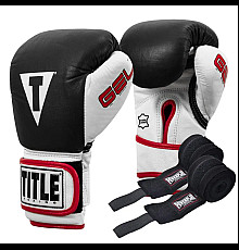 Рукавички боксерські шкіряні з бинтами TITLE Boxing Ko-Vert розмір 12 унцій, чорні