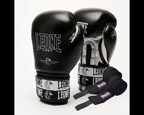 Рукавички боксерські з бинтами Leone GN208 ICONIC розмір 16 унцій, чорні